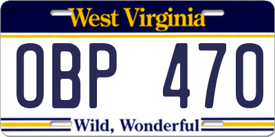 WV license plate OBP470