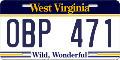 WV license plate OBP471