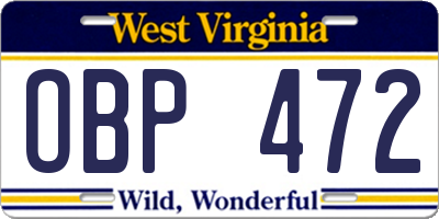 WV license plate OBP472
