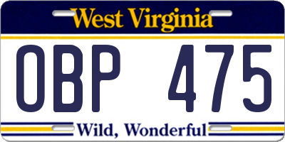 WV license plate OBP475