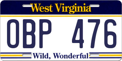 WV license plate OBP476