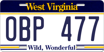 WV license plate OBP477