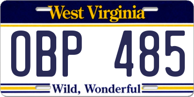 WV license plate OBP485
