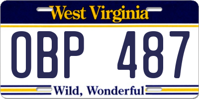 WV license plate OBP487
