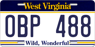 WV license plate OBP488