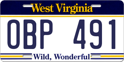 WV license plate OBP491