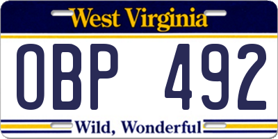WV license plate OBP492