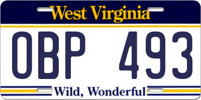 WV license plate OBP493
