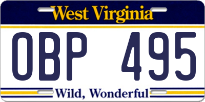 WV license plate OBP495