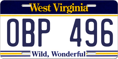 WV license plate OBP496