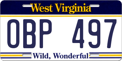 WV license plate OBP497