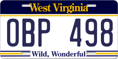 WV license plate OBP498