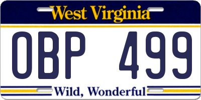 WV license plate OBP499