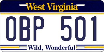 WV license plate OBP501
