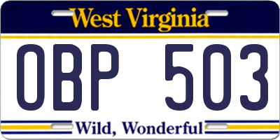 WV license plate OBP503
