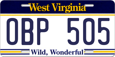 WV license plate OBP505