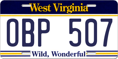 WV license plate OBP507