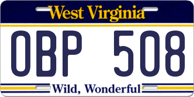 WV license plate OBP508