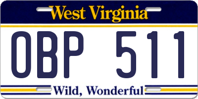 WV license plate OBP511