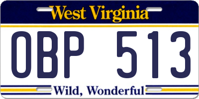 WV license plate OBP513