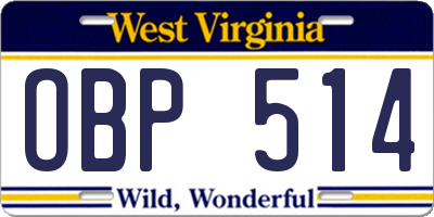 WV license plate OBP514