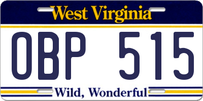 WV license plate OBP515