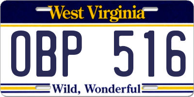 WV license plate OBP516