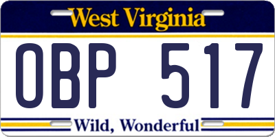 WV license plate OBP517