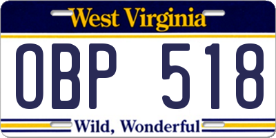 WV license plate OBP518