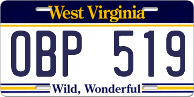 WV license plate OBP519