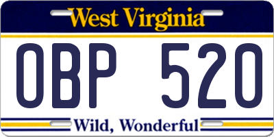 WV license plate OBP520