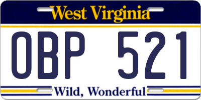 WV license plate OBP521