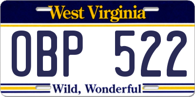 WV license plate OBP522
