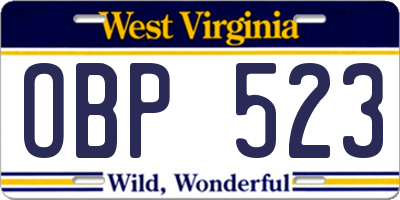 WV license plate OBP523