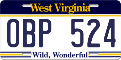 WV license plate OBP524