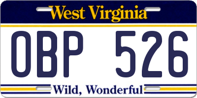 WV license plate OBP526