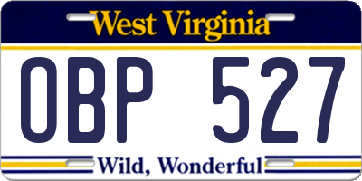 WV license plate OBP527