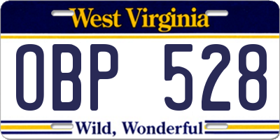 WV license plate OBP528