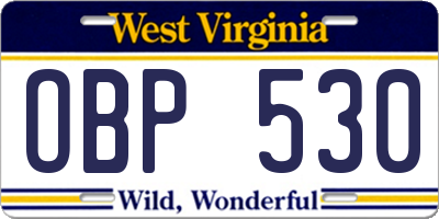 WV license plate OBP530