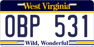 WV license plate OBP531