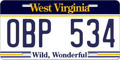 WV license plate OBP534