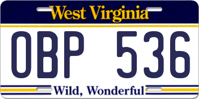 WV license plate OBP536