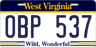 WV license plate OBP537