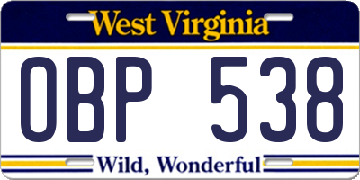 WV license plate OBP538