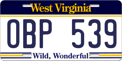 WV license plate OBP539
