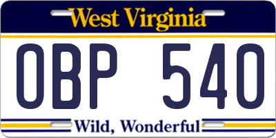 WV license plate OBP540
