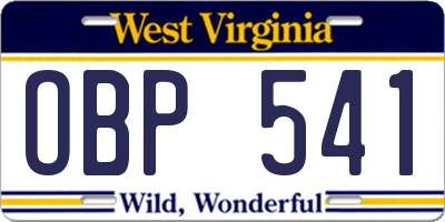 WV license plate OBP541