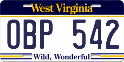 WV license plate OBP542