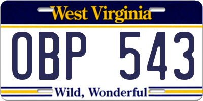 WV license plate OBP543