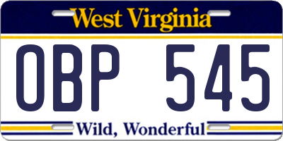 WV license plate OBP545